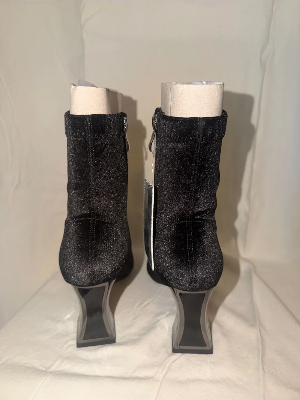Black Velvet Pointed Ankle Booties - Women